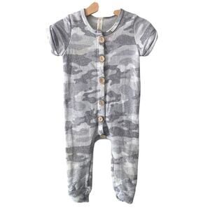 Childhoods Clothing Rolled Sleeve Long Romper - Gray Camo - 18-24M